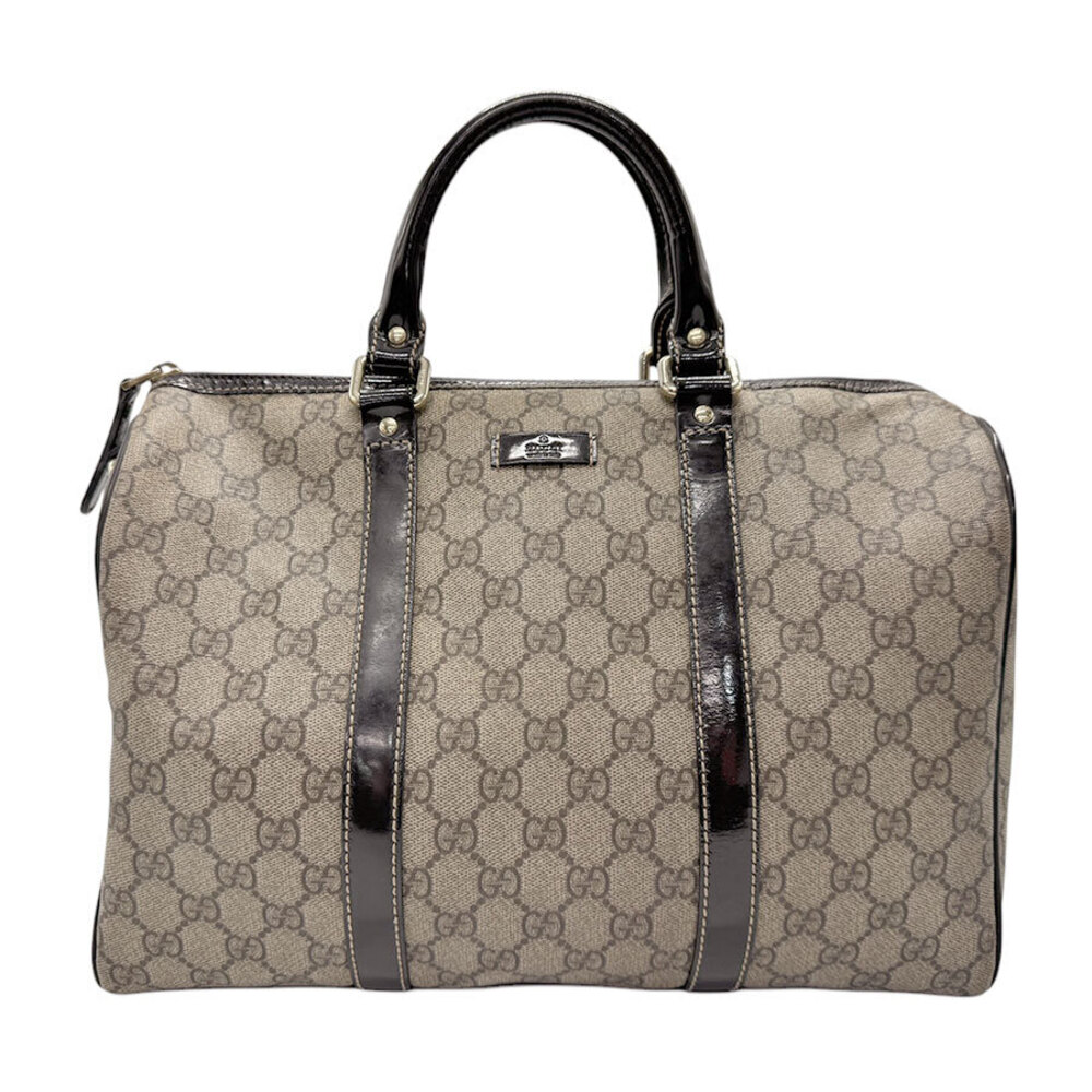 Gucci Handbag Boston Bag GG Supreme Canvas Patent Vernis Leather Brown